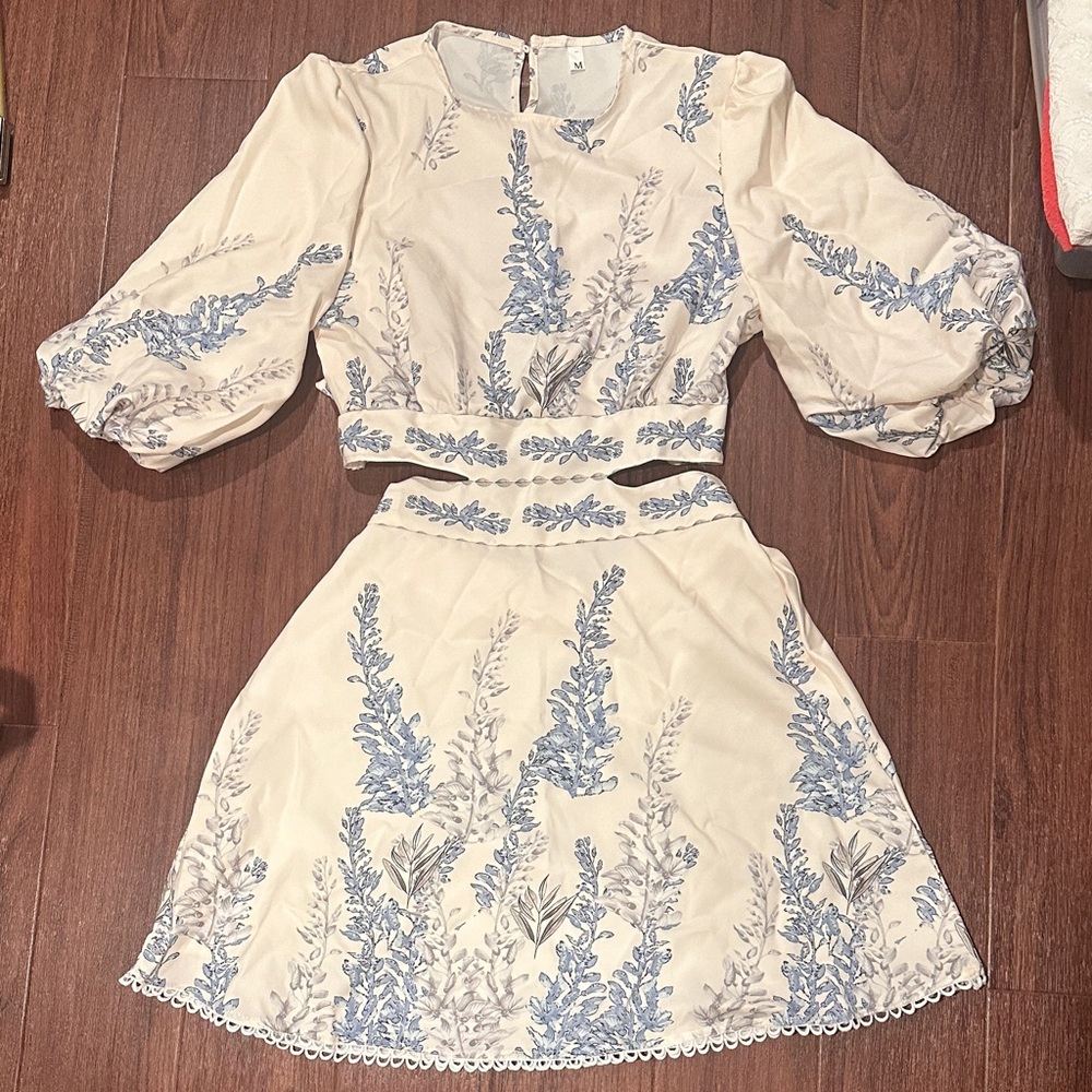 SHEIN Cream and Blue Floral Dress
